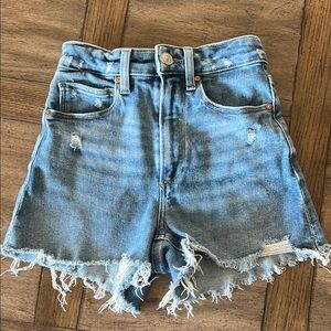 PAIGE Blue Jean Shorts High-Waisted Frayed Hem